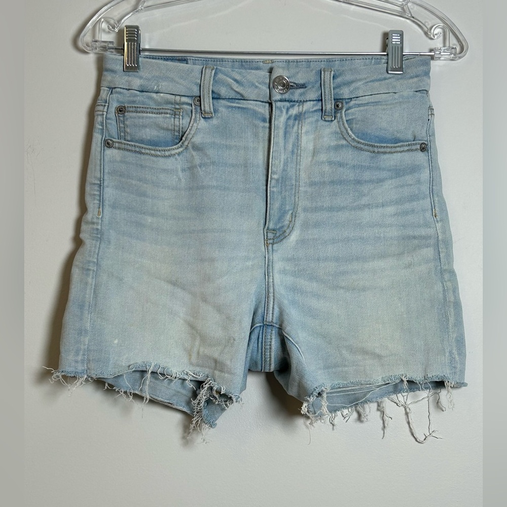 American Eagle curvy High-Rise shortie denim shorts light wash Size6 distressed - Picture 3 of 13